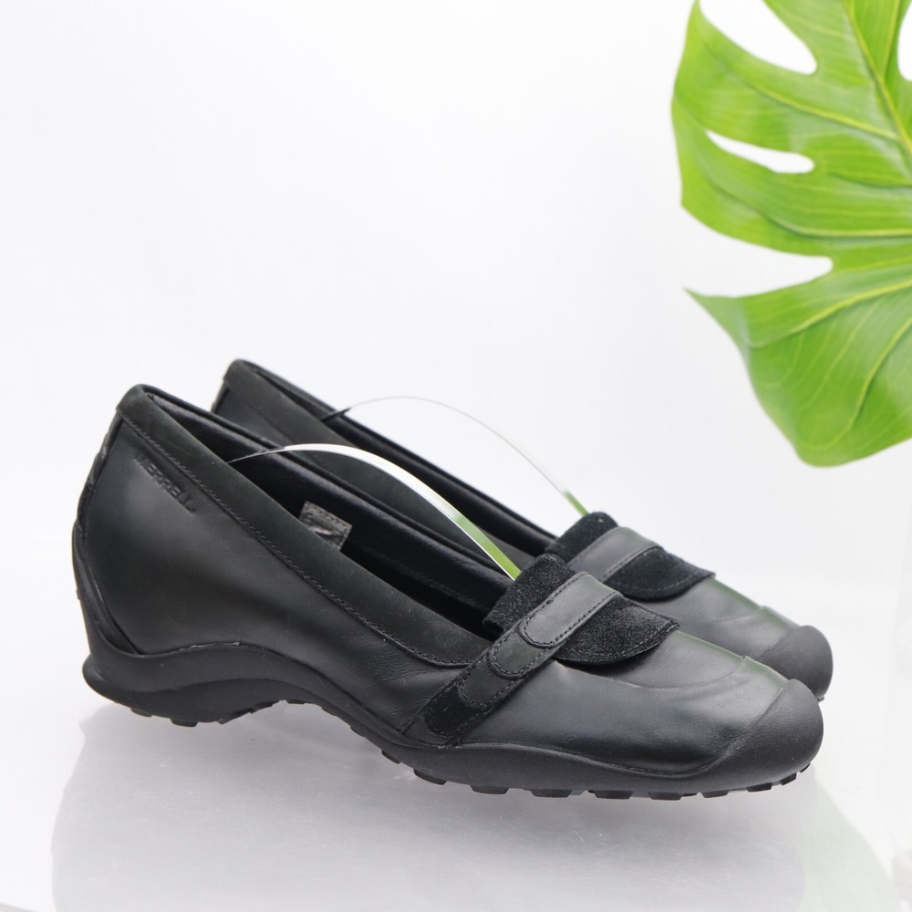 Merrell Womens Eden Mary Jane Shoes Size 10 Black Leather Low Wedge Comfort Flat